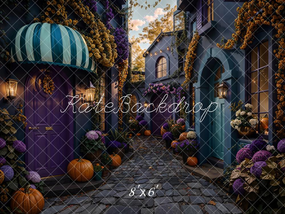 Kate Halloween Cobblestone Houses Fleece Backdrop Designed by Chain