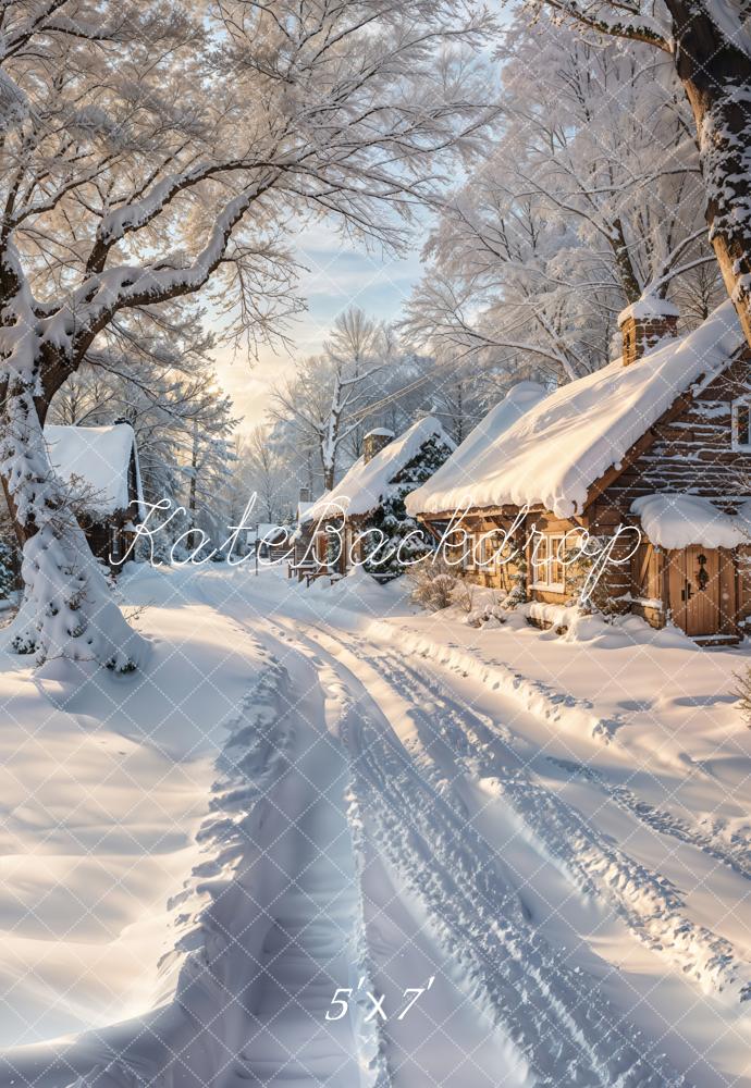 Kate Winter Snowy Cottage Trees Backdrop Designed by Emetselch