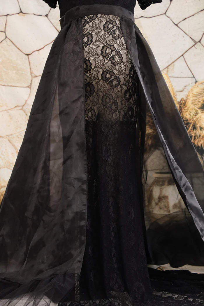 Kate Lace Short Sleeved Strapless Black Maternity Photoshoot Dress - Kate Backdrop AU