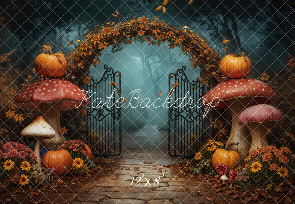Kate Autumn Arch Pumpkins Mushrooms Path Backdrop Designed by Chain - Kate Backdrop AU