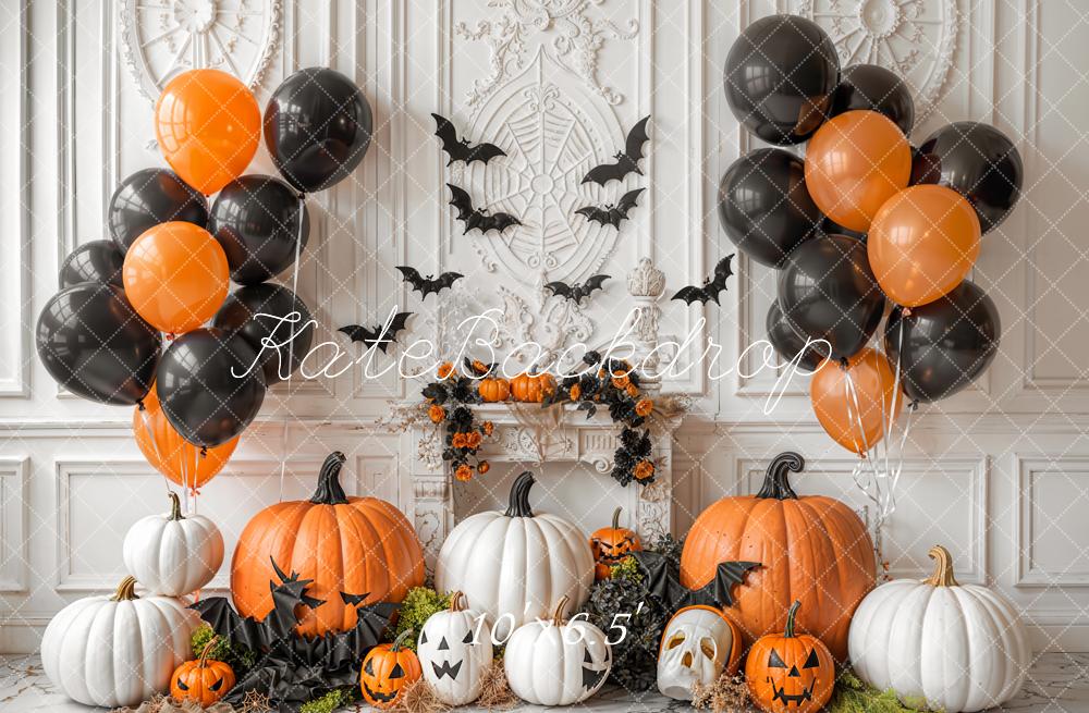 Kate Halloween Pumpkins Bats Balloons Fleece Backdrop Designed by Emetselch - Kate Backdrop AU