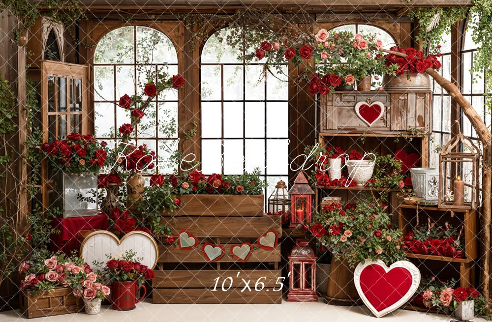 Kate Valentines Red Roses Wooden Window Backdrop Designed by Emetselch
