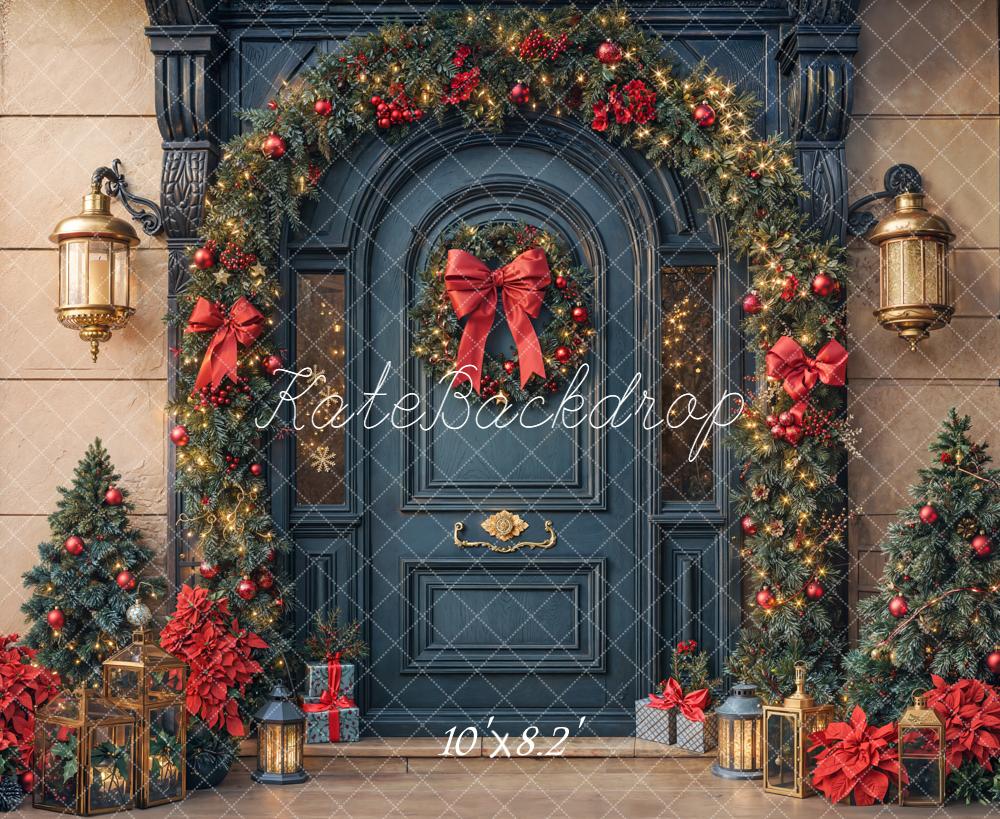 Kate Christmas Dark Door Garland Backdrop Designed by Emetselch - Kate Backdrop AU