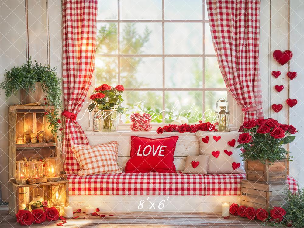 Kate Valentines Red Gingham Window Fleece Backdrop Designed by Emetselch