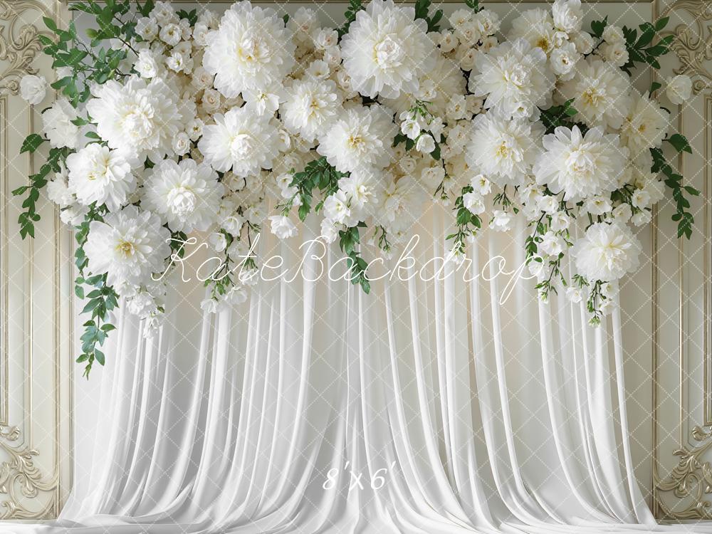 Kate White Flower Elegant Drapes Backdrop Designed by Mini MakeBelieve