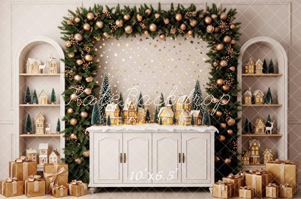 Lightning Deal Kate Christmas Garland Village Gold Ornaments Backdrop Designed by Patty Roberts