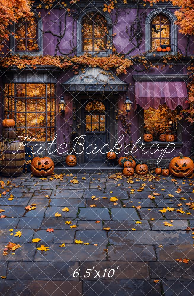 Kate Halloween Pumpkins Autumn Leaves Cobblestone Backdrop Designed by Chain - Kate Backdrop AU