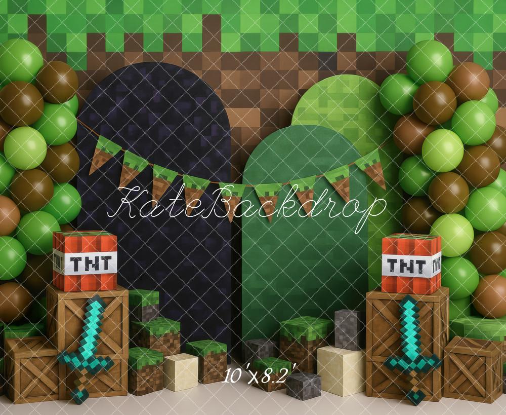 Kate Pixel Game Boxes Balloons Swords Backdrop Designed by Mini MakeBelieve