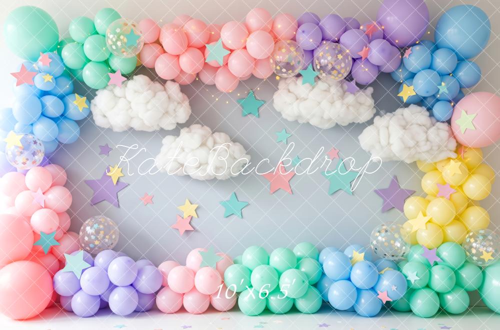 Kate Colorful Balloons Clouds Birthday Backdrop Designed by Patty Roberts
