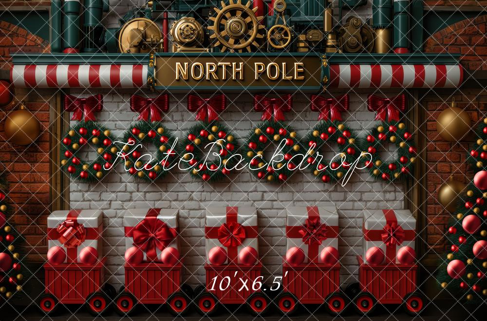 Kate Christmas North Pole Train Wreaths Backdrop Designed by Mini MakeBelieve - Kate Backdrop AU