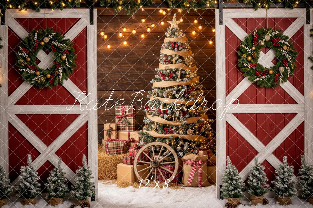 Kate Christmas Barn Doors Tree Wagon Wheel Backdrop Designed by Patty Roberts