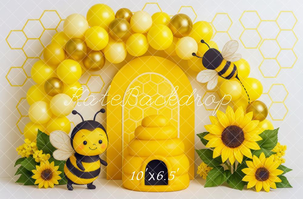 Lightning Deal Kate Bee Hive Sunflowers Balloons Cake Smash Backdrop Designed by Mini MakeBelieve