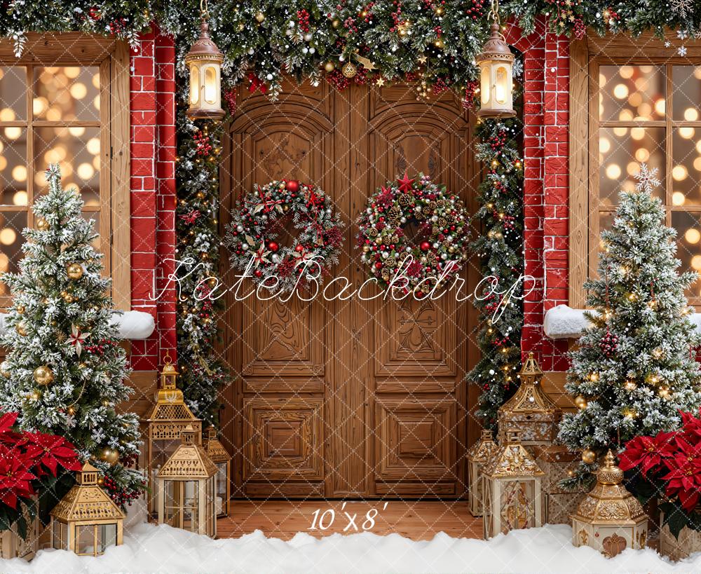 Kate Christmas Door Wreath Fleece Backdrop Designed by Emetselch - Kate Backdrop AU