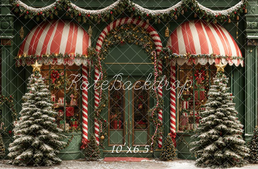 Kate Christmas Shop Red Stripes Backdrop Designed by Emetselch - Kate Backdrop AU