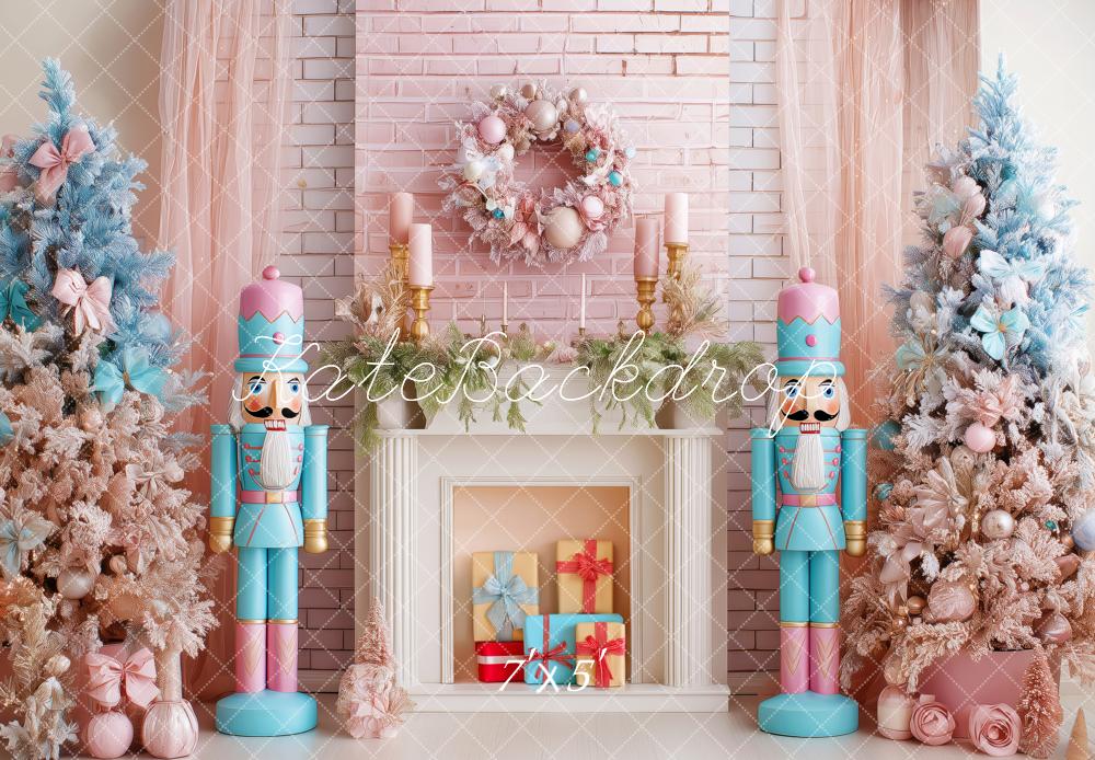 Kate Christmas Nutcracker Pink Fireplace Backdrop Designed by Patty Roberts - Kate Backdrop AU