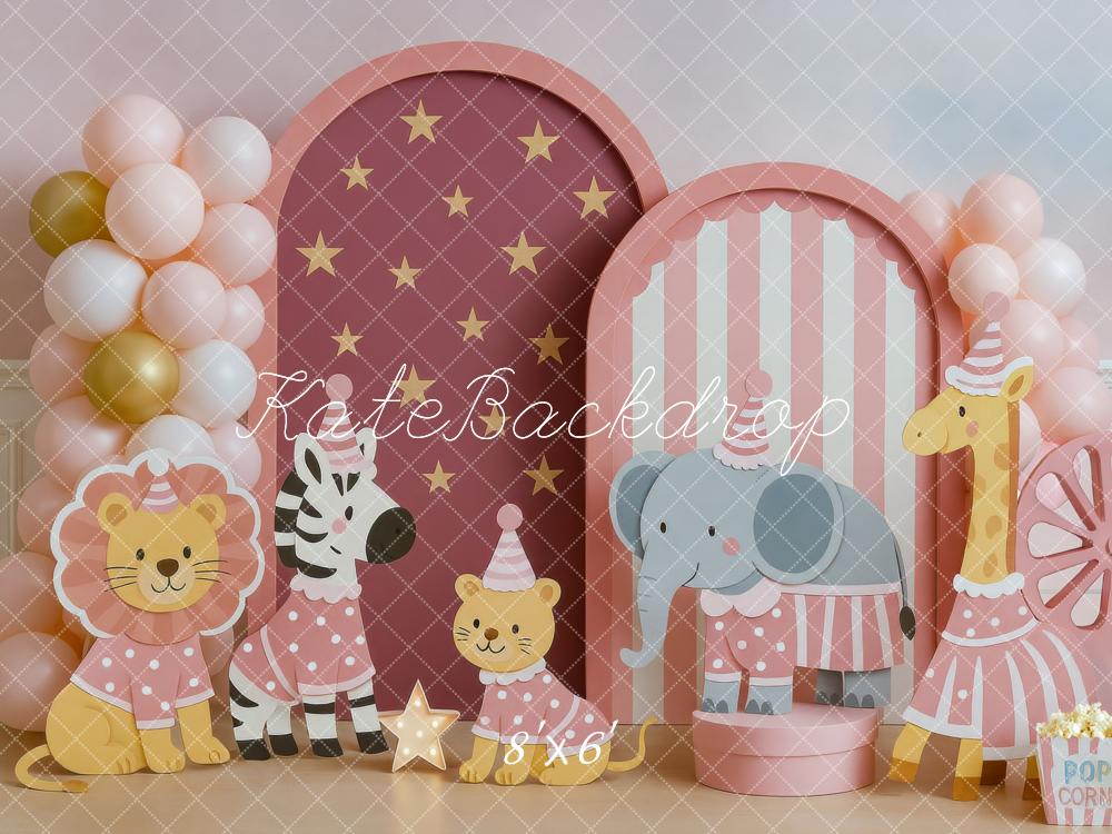 Kate Circus Animals Striped Balloon Backdrop Designed by Mini MakeBelieve