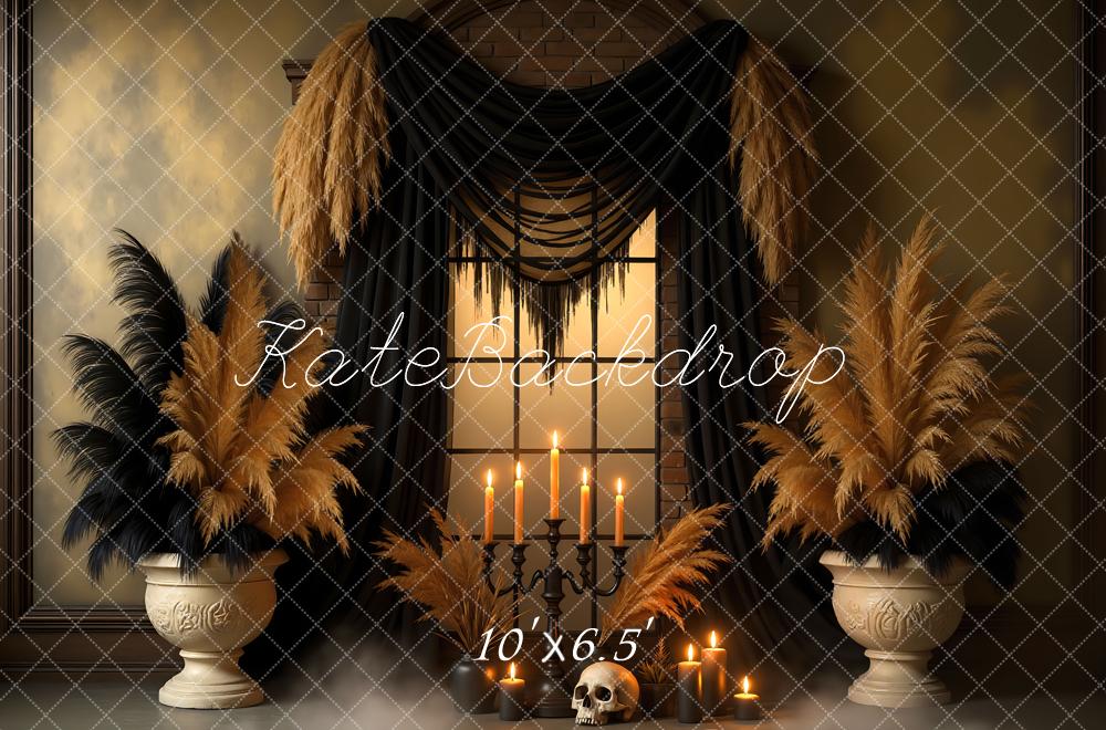Kate Halloween Pampas Grass Skull Candles Backdrop Designed by Mini MakeBelieve