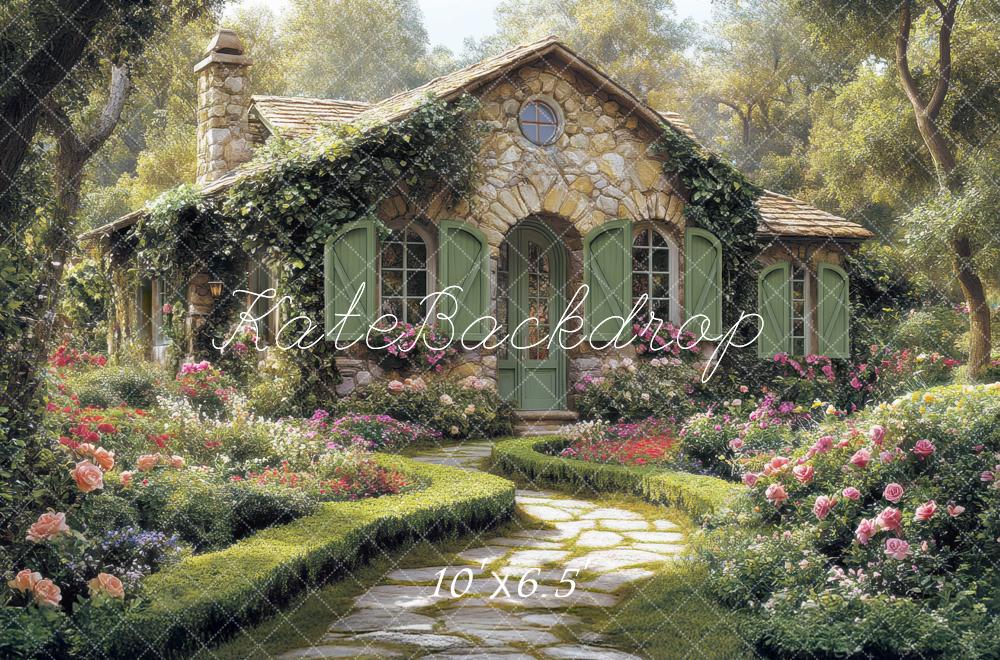 Kate Cottage Garden Stone House Spring Backdrop Designed by Mini MakeBelieve - Kate Backdrop AU