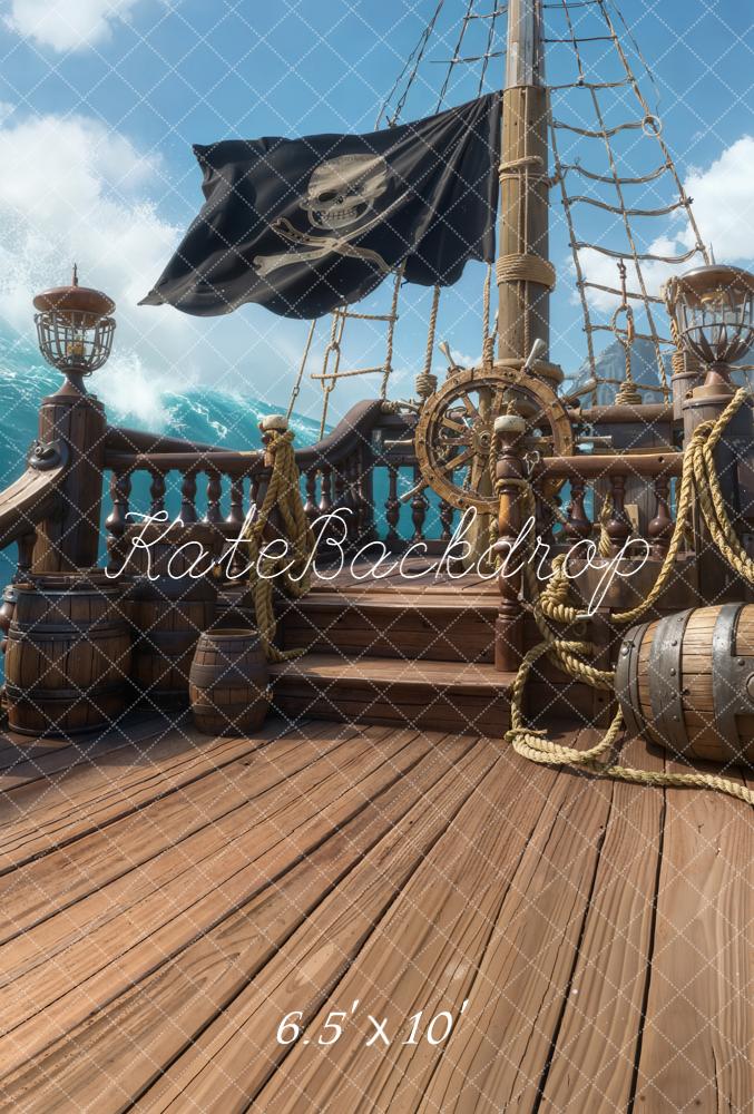 Kate Pirate Ship Wooden Deck Ocean Fleece Backdrop Designed by Chain