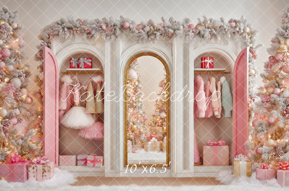 Kate Doll Pink Closet Christmas Trees Backdrop Designed by Patty Roberts - Kate Backdrop AU