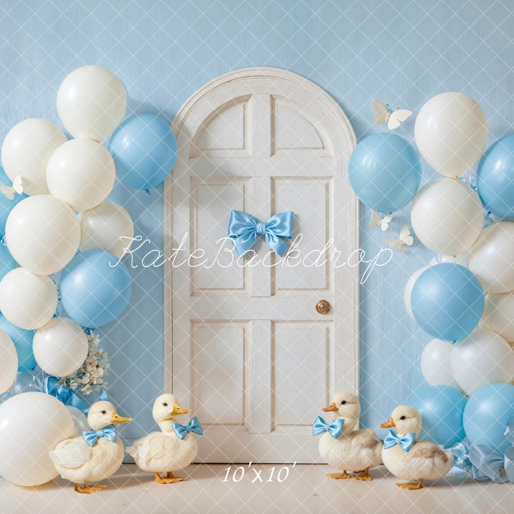 Kate Blue White Balloons Door Ducklings Backdrop Designed by Emetselch - Kate Backdrop AU