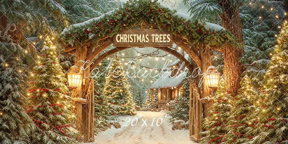 Kate Christmas Trees Wooden Arch Snowy Backdrop Designed by Emetselch
