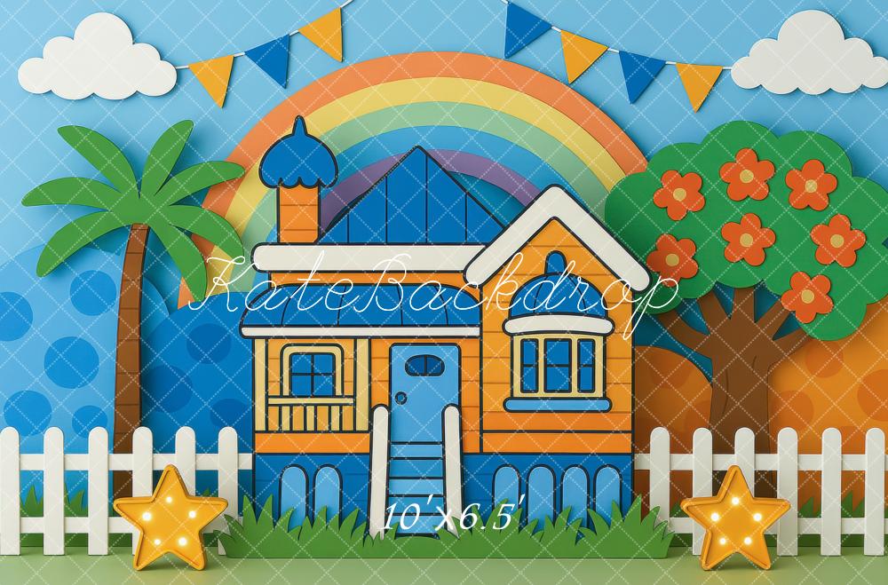 Kate Cartoon House Rainbow Garden Backdrop Designed by Mini MakeBelieve