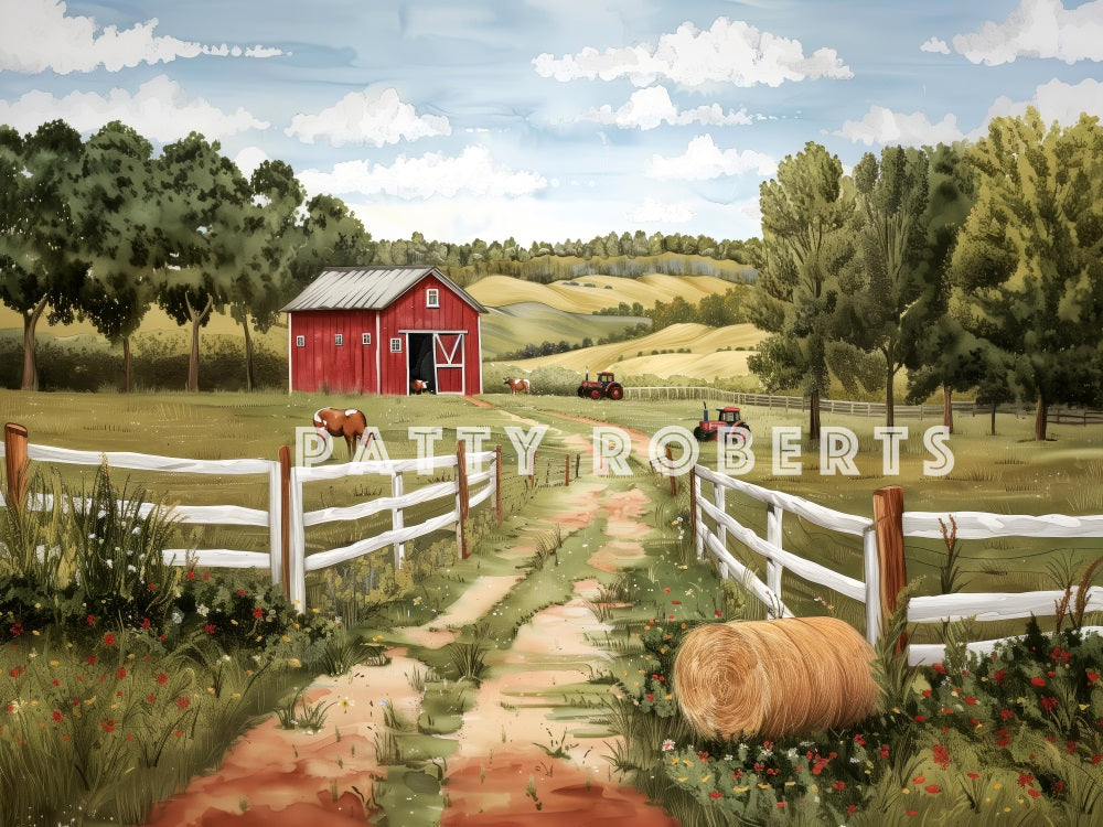 Kate Countryside Barn Hay Bale Farm Road Backdrop Designed by Patty Roberts