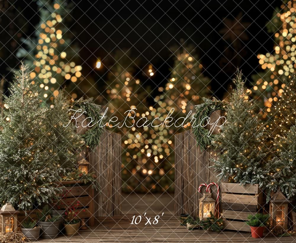 Kate Christmas Trees Bokeh Wooden Fleece Backdrop Designed by Emetselch - Kate Backdrop AU