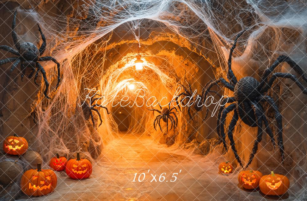 Kate Halloween Tunnel Spiders Pumpkins Webs Backdrop Designed by Emetselch - Kate Backdrop AU