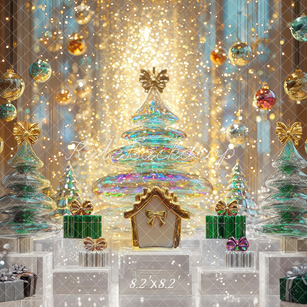 Kate Christmas Glass Trees Presents Ornaments Backdrop Designed by Mini MakeBelieve - Kate Backdrop AU