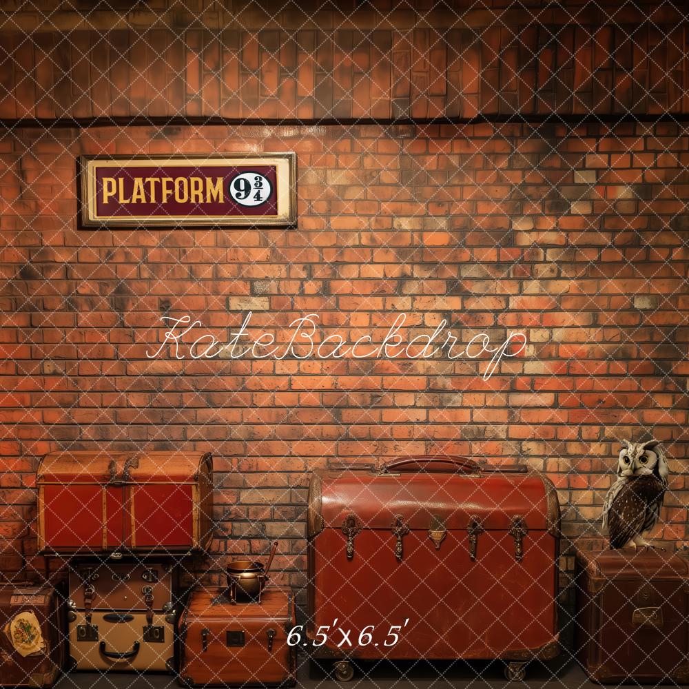 Kate Train Station Backdrop Brick Wall Platform Luggage Designed by Patty Roberts - Kate Backdrop AU