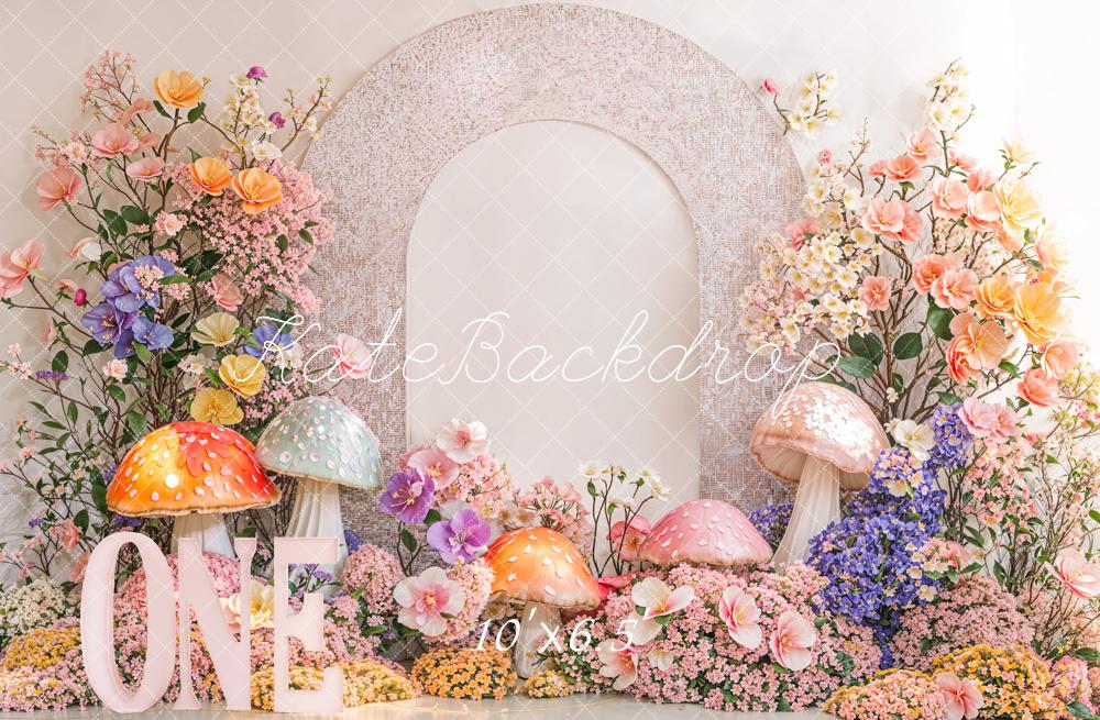 Kate 1st Birthday Mushrooms Backdrop Designed by Emetselch - Kate Backdrop AU