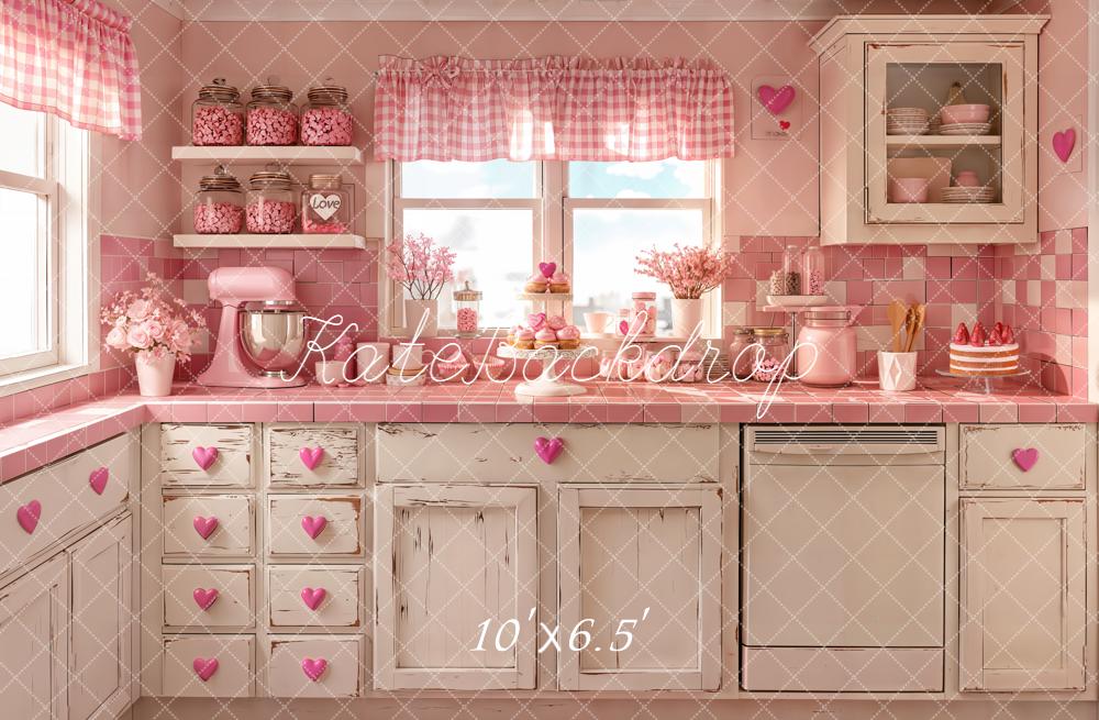 Kate Pink Kitchen Heart Accents Backdrop Designed by Emetselch