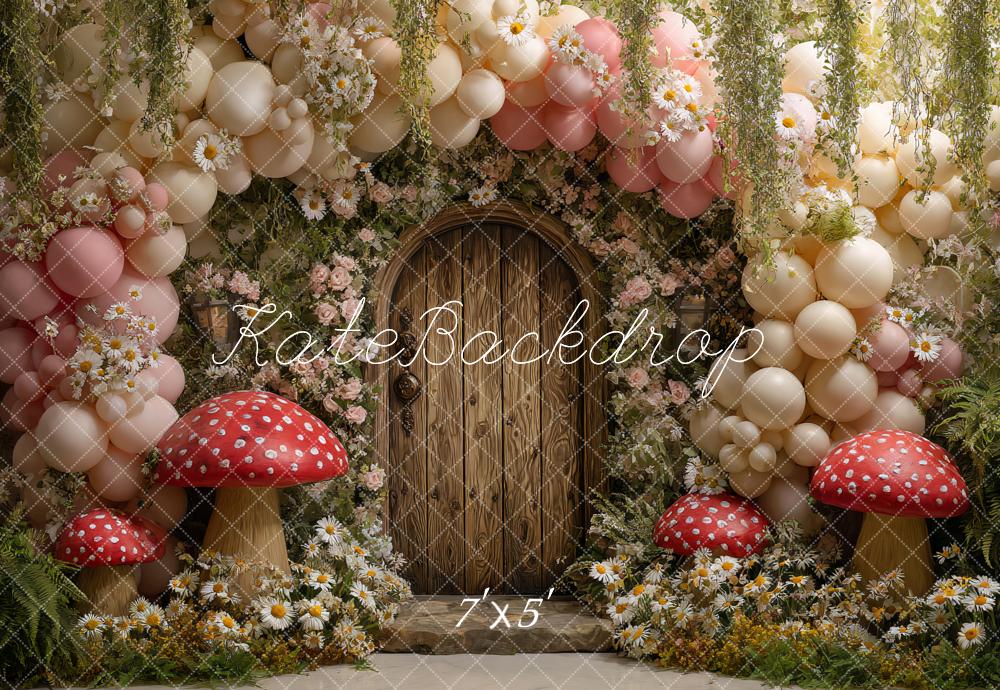 Kate Spring Fairy Wooden Door Mushrooms Backdrop Designed by Ashley Paul