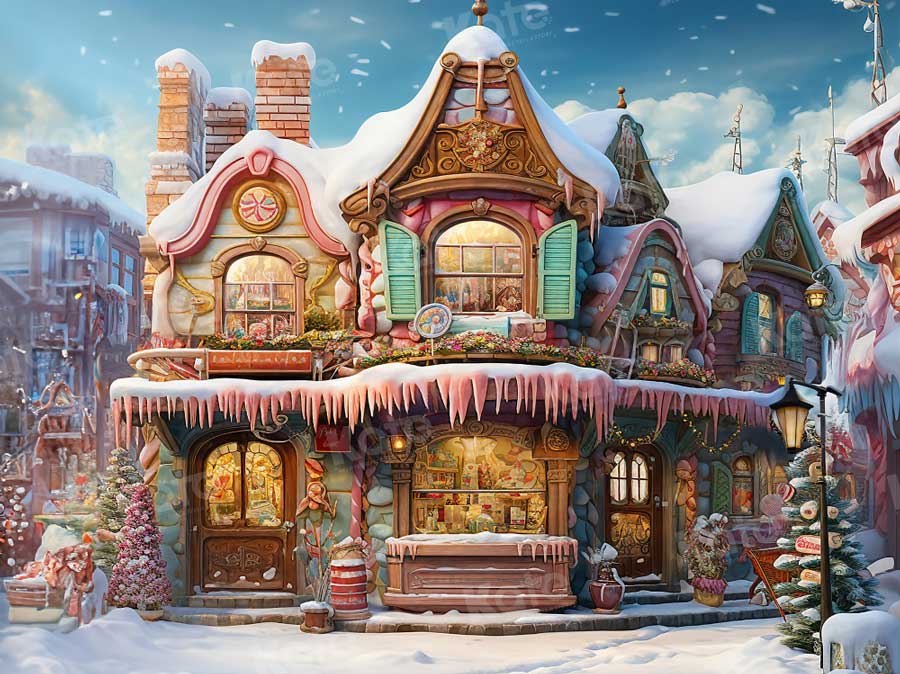 Kate Christmas Snowy Candy House Village Backdrop Designed by Emetselch - Kate Backdrop AU