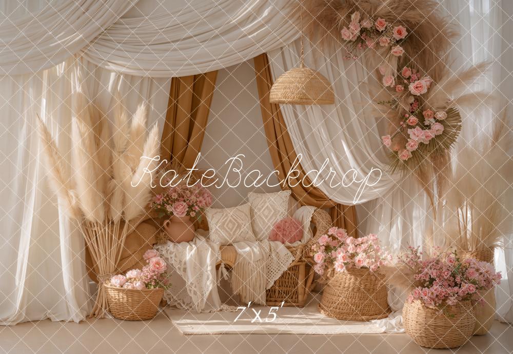 Kate Boho Pampas Grass Flowers Backdrop Designed by Emetselch