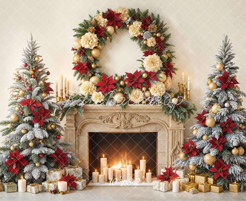 Kate Christmas Fireplace Wreath Backdrop Designed by Emetselch