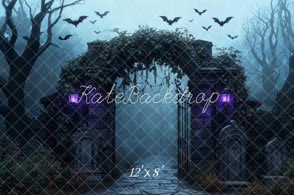 Kate Halloween Cemetery Arch Bats Backdrop Designed by Emetselch