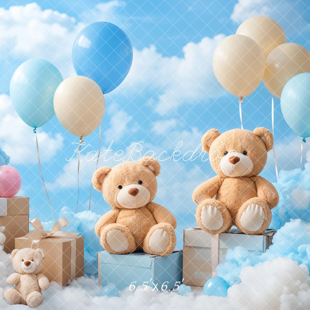 Kate Teddy Bears Balloons Clouds Blue Backdrop Designed by Emetselch
