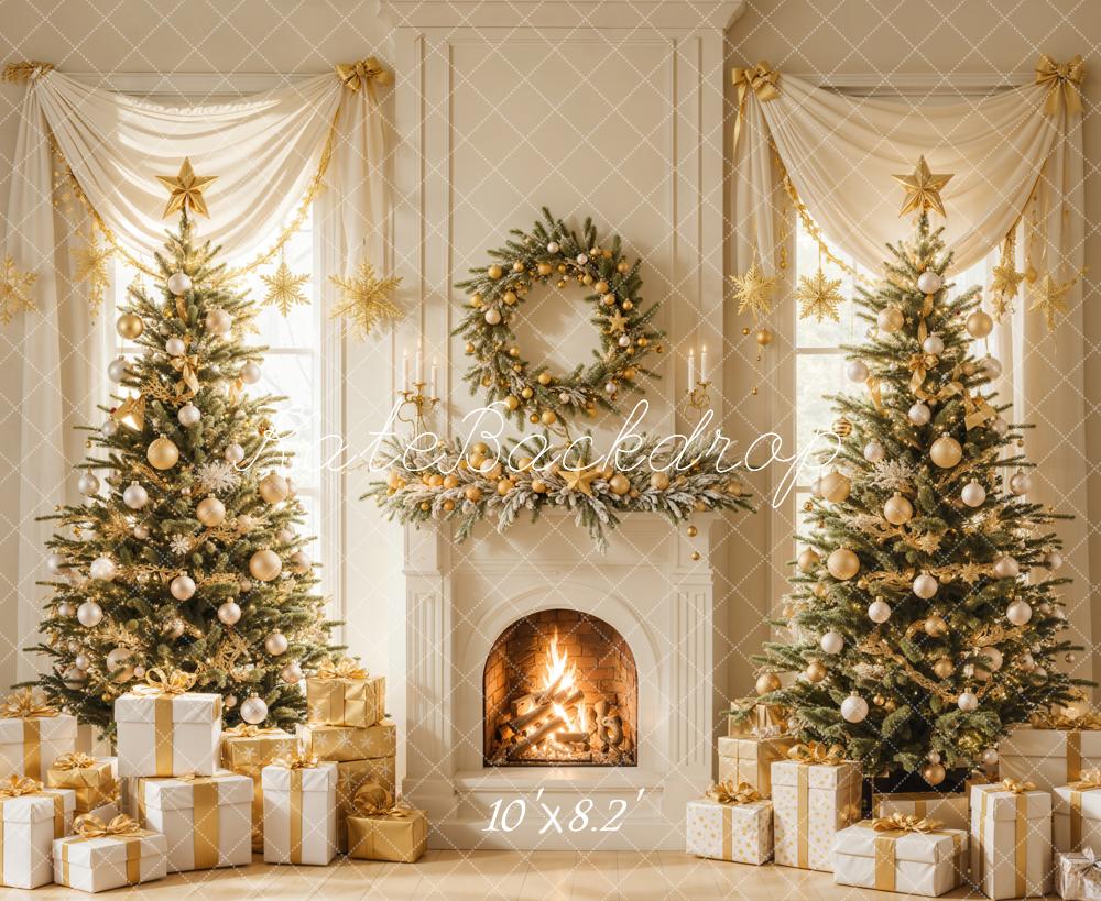 Kate Fireplace Christmas Trees Wreath Backdrop Designed by Emetselch - Kate Backdrop AU