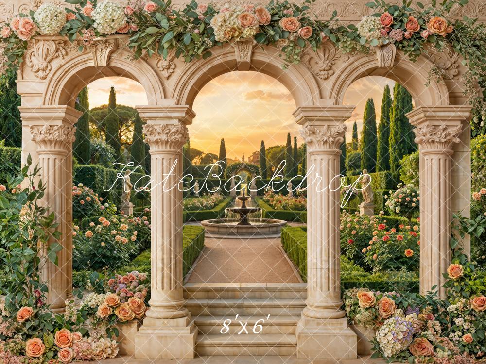 Kate Garden Arches Fountain Flowers Fleece Backdrop Designed by Emetselch