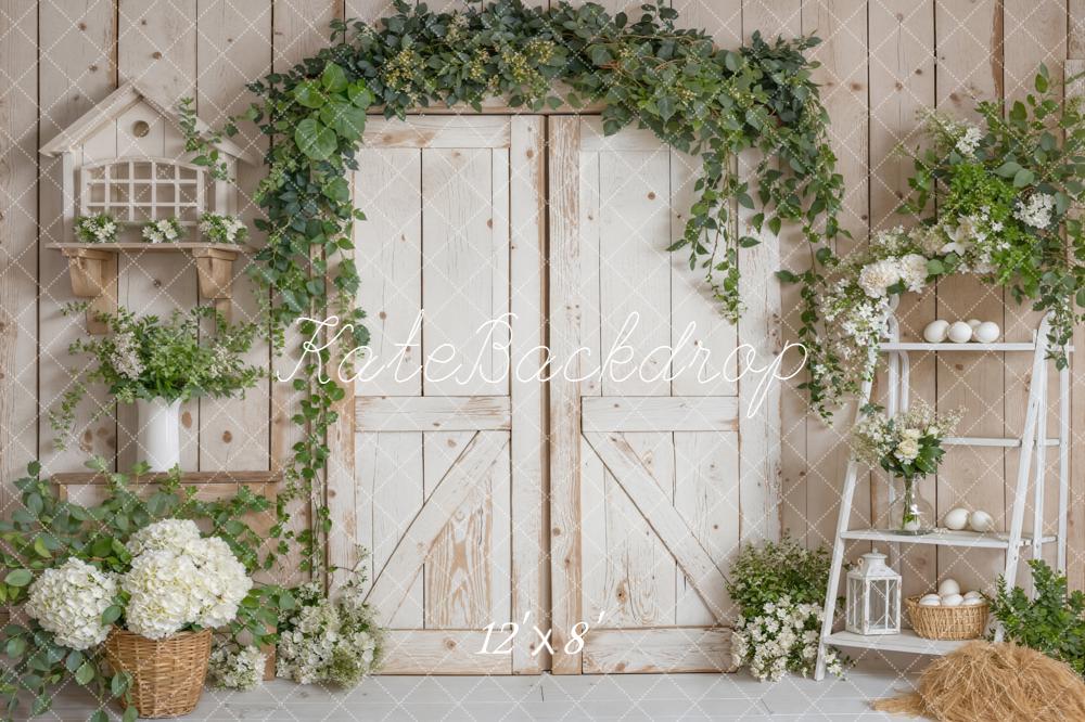 Kate Retro Door Spring Greenery Fleece Backdrop Designed by Emetselch