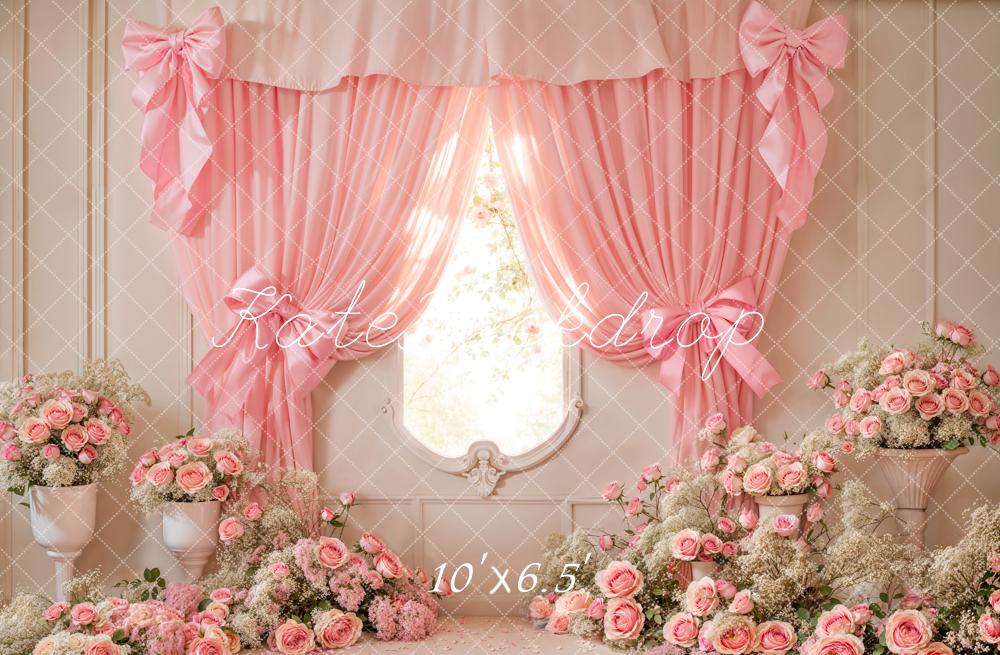 Kate Pink Curtain Roses Flowers Backdrop Designed by Emetselch - Kate Backdrop AU