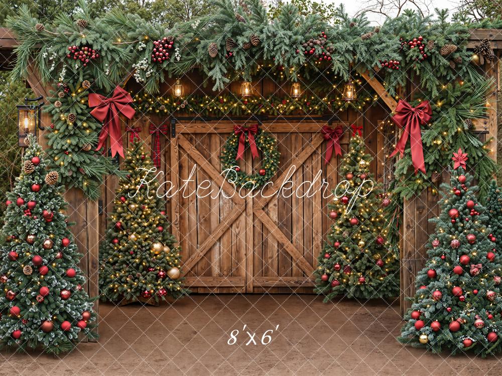 Kate Christmas Trees Barn Door Backdrop Designed by Emetselch - Kate Backdrop AU