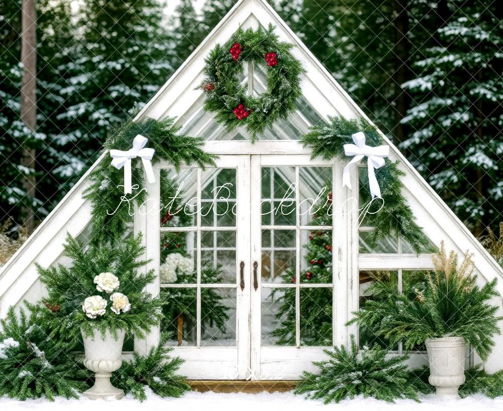 Kate Christmas Greenhouse White Bows Backdrop Designed by Mini MakeBelieve - Kate Backdrop AU