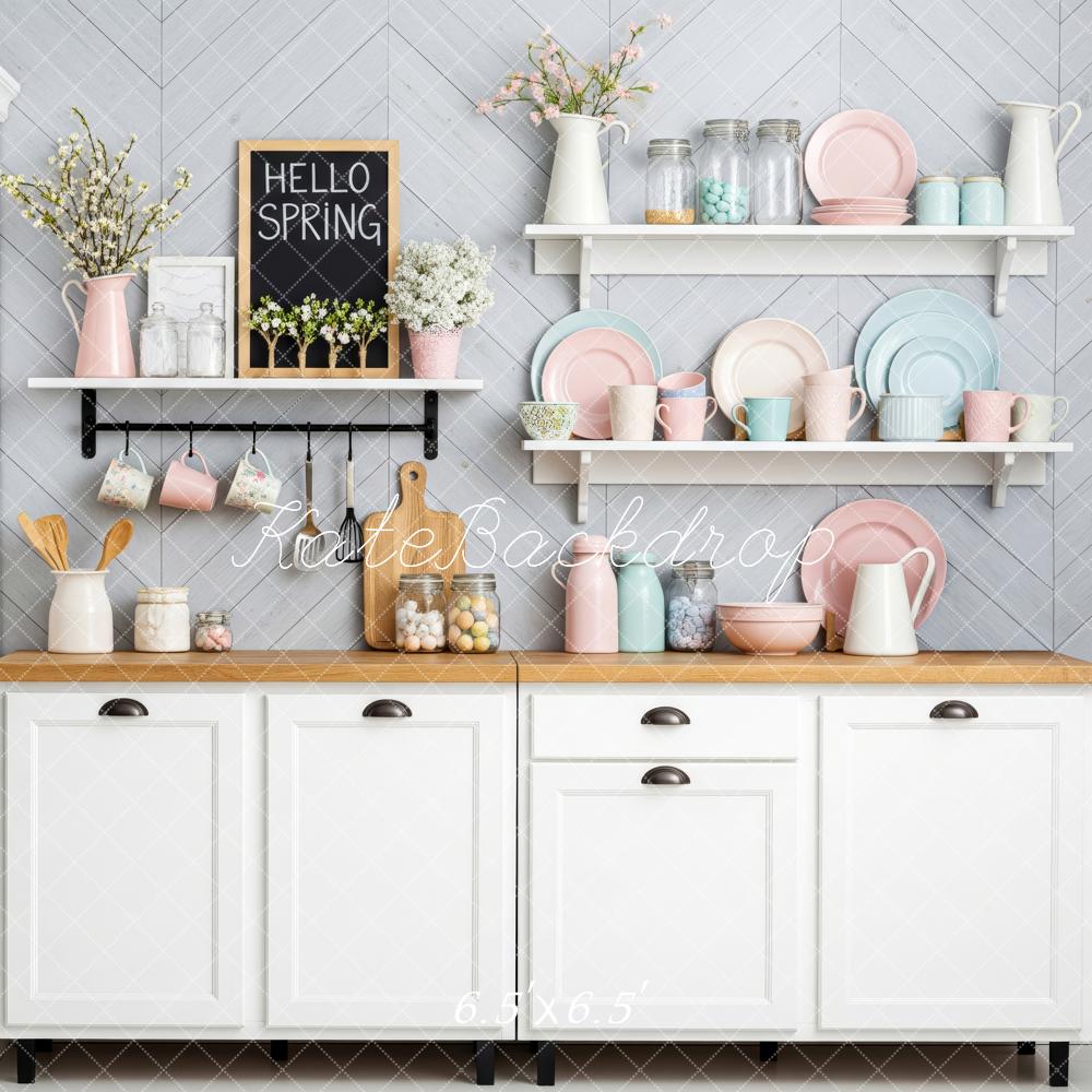 Kate Spring Kitchen Cabinets Crockery Backdrop Designed by Patty Roberts