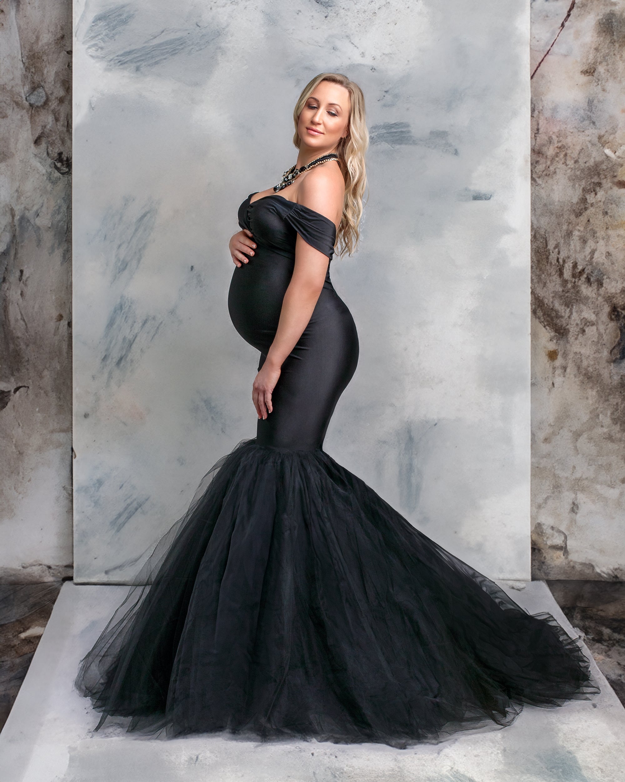 Kate Black/Sapphire Blue/Light Blue Knitted tube top Maternity Photoshoot Dress - Kate Backdrop AU