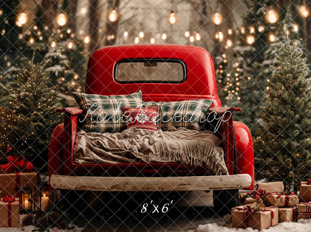 Kate Christmas Red Truck Pine Trees Backdrop Designed by Chain