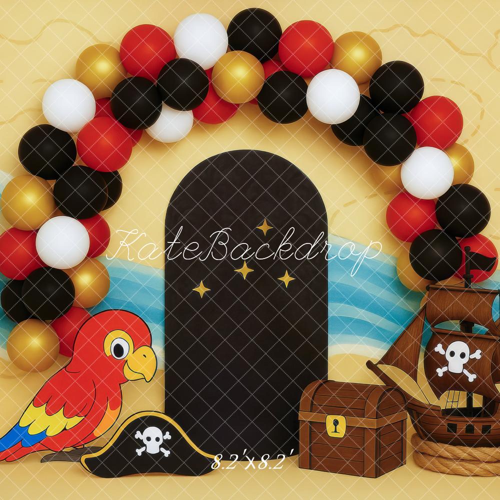 Kate Pirate Ship Treasure Map Parrot Balloons Backdrop Designed by Mini MakeBelieve